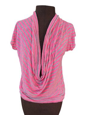 Deb Pink & Gray Striped Draped Top